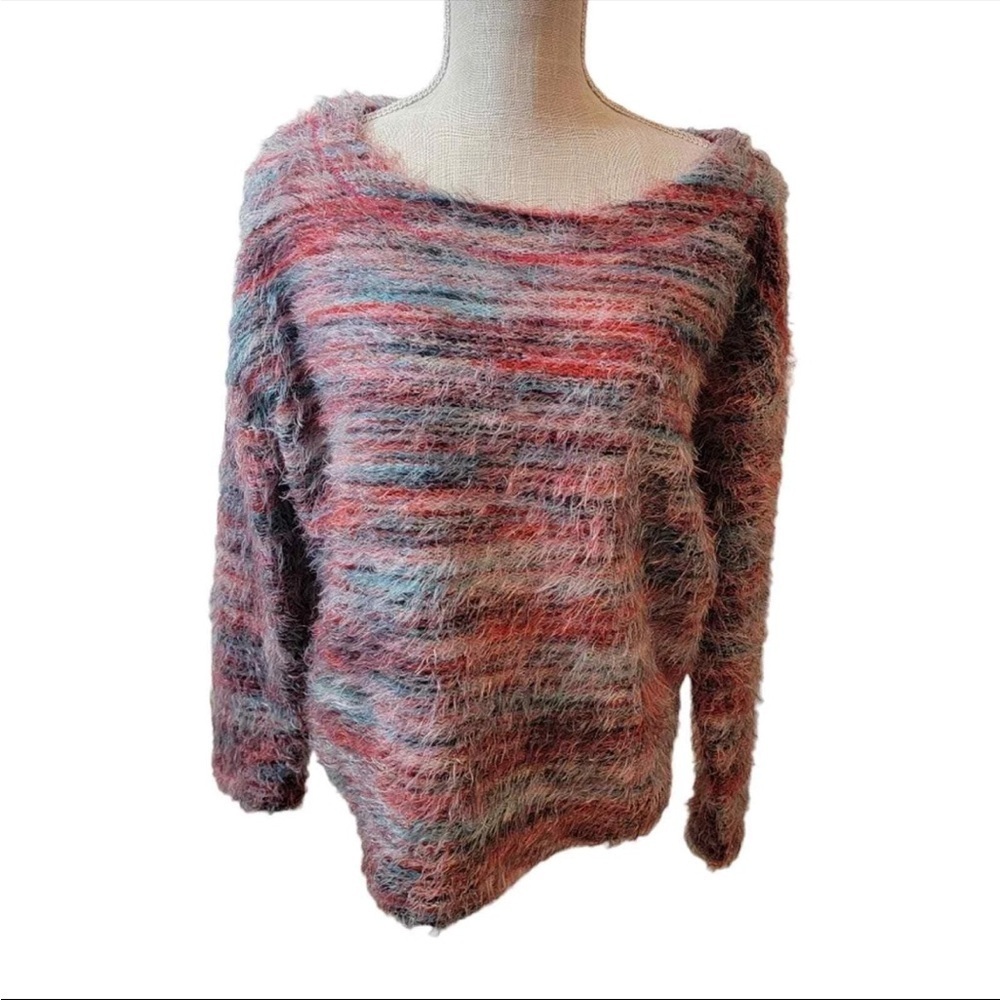 Anthropologie Multi-Color Eyelash Plush Fuzzy Knit Sweater size small retro 70s